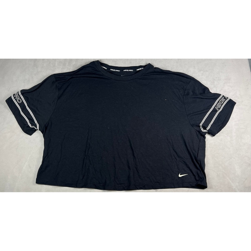 Nike Pro Dri-FIT Womens Cropped T-Shirt Black Short Sleeve Boxy Fit XL